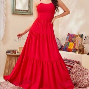 Red Lace Up Back Maxi Dress Small